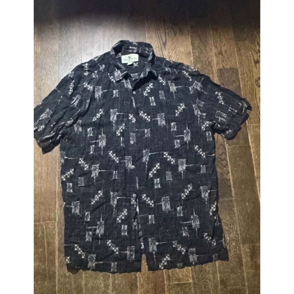 Island Shores Mens Black Hawaiian Short Sleeve Button Up Rayon Shirt Size Medium